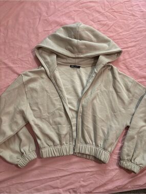 ZARA Light Beige Zip-Up Hoodie with Hood